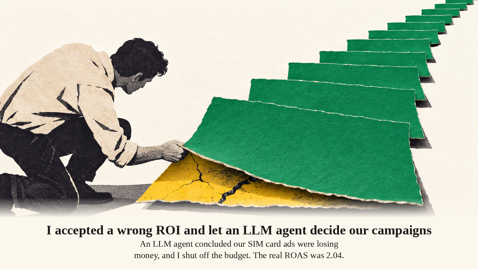 Editorial cover for I accepted a wrong ROI and let an LLM agent decide our campaigns