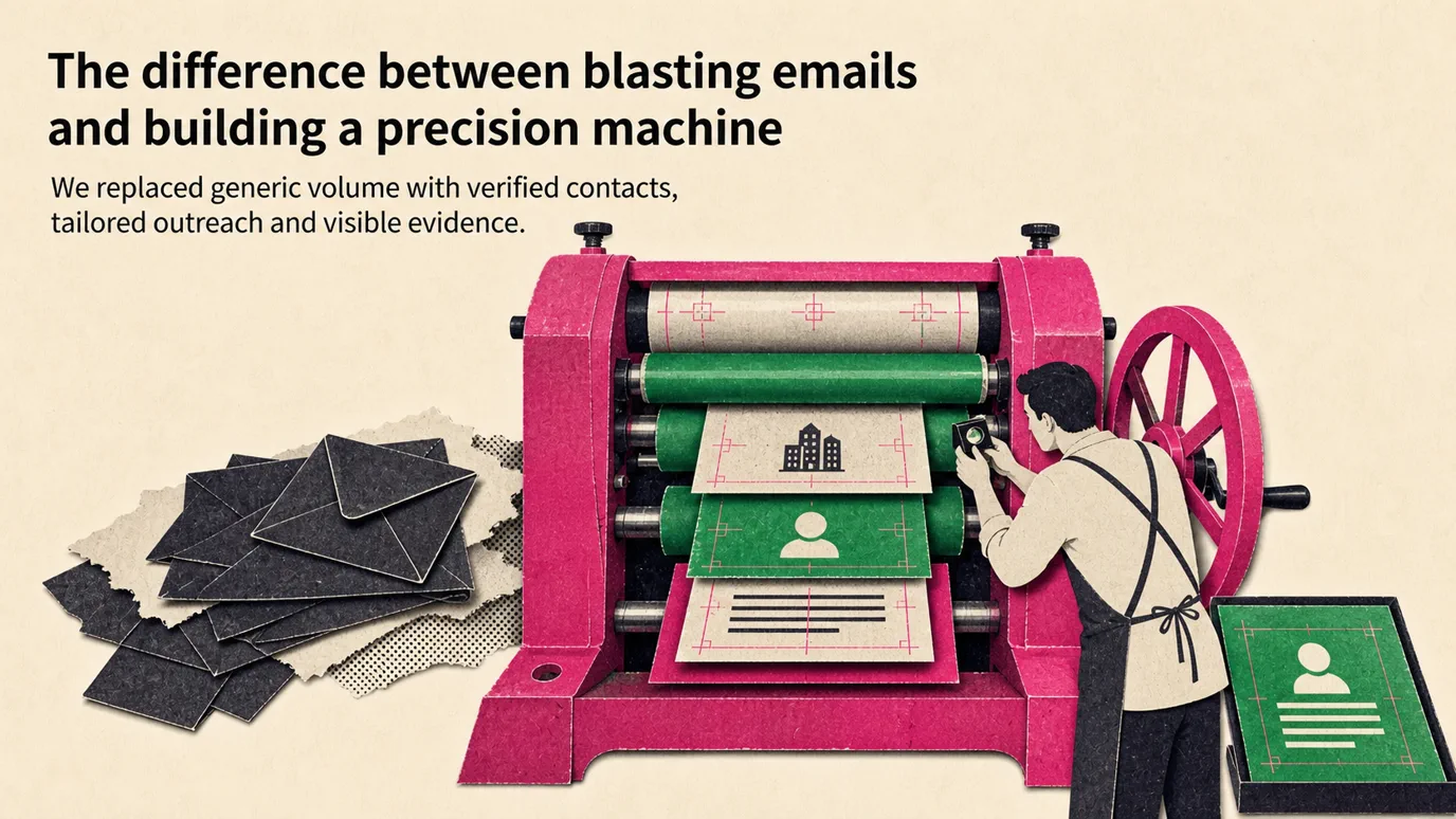 Editorial cover for The difference between blasting emails and building a precision machine