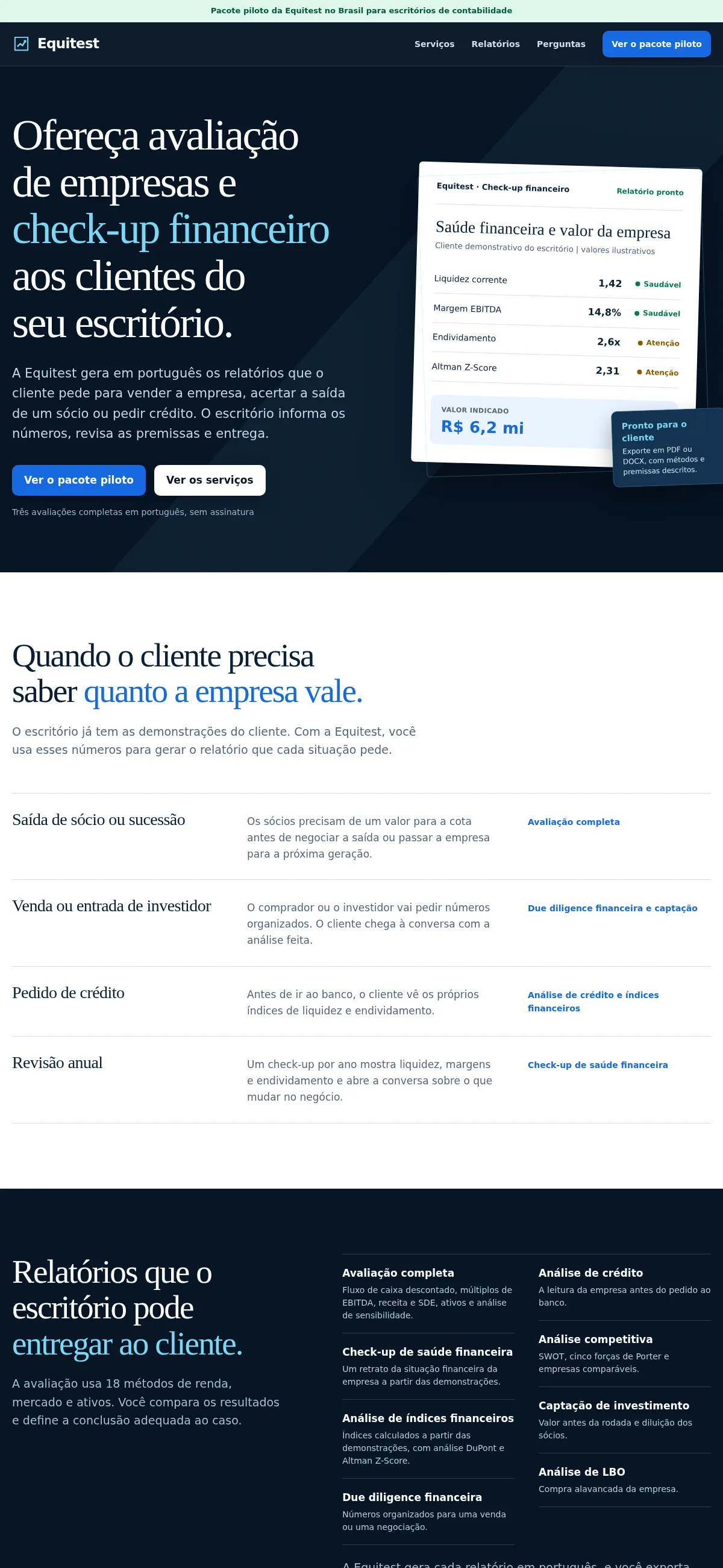 Equitest landing page created for the Brazilian market