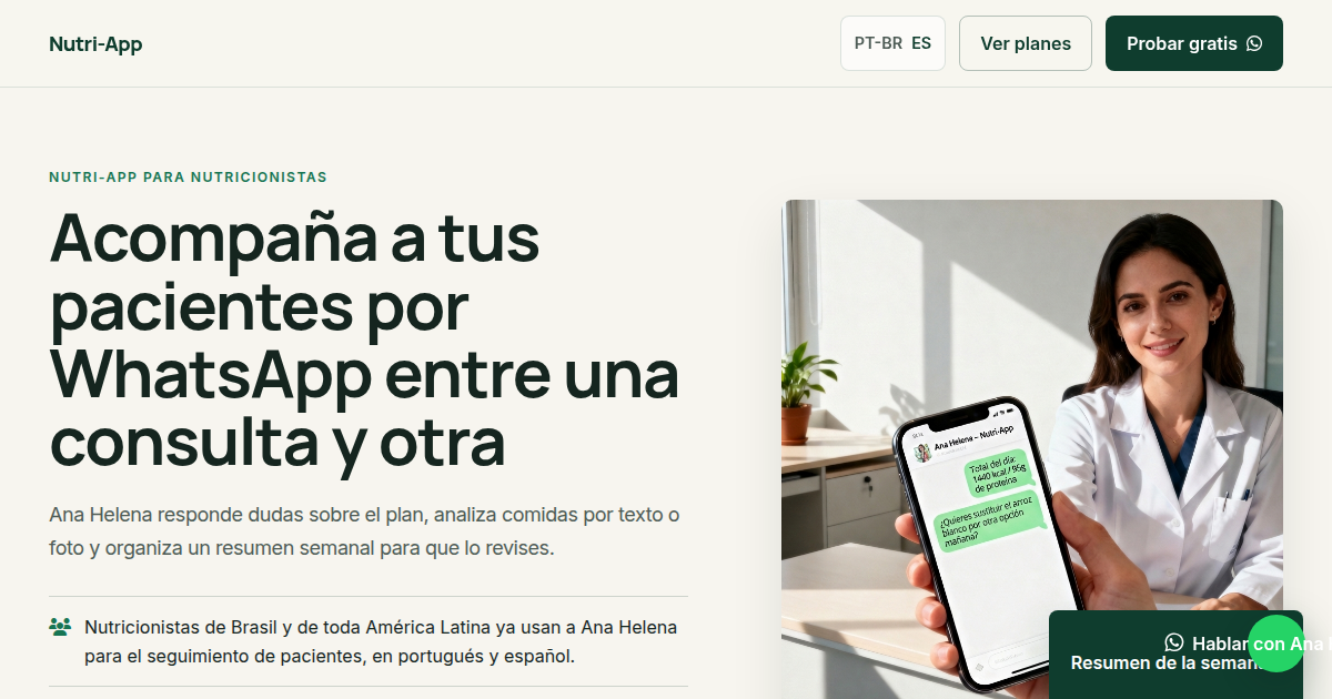 Nutri-App landing page created for Spanish-speaking markets