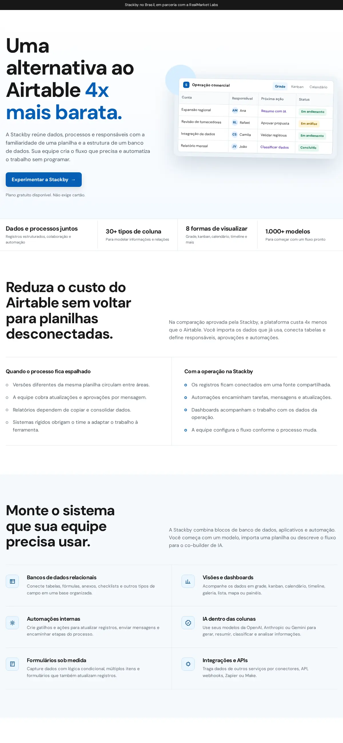 Stackby landing page created for the Brazilian market