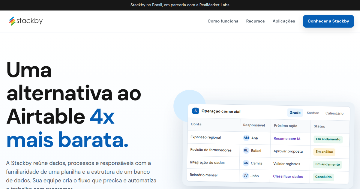 Stackby landing page created for the Brazilian market