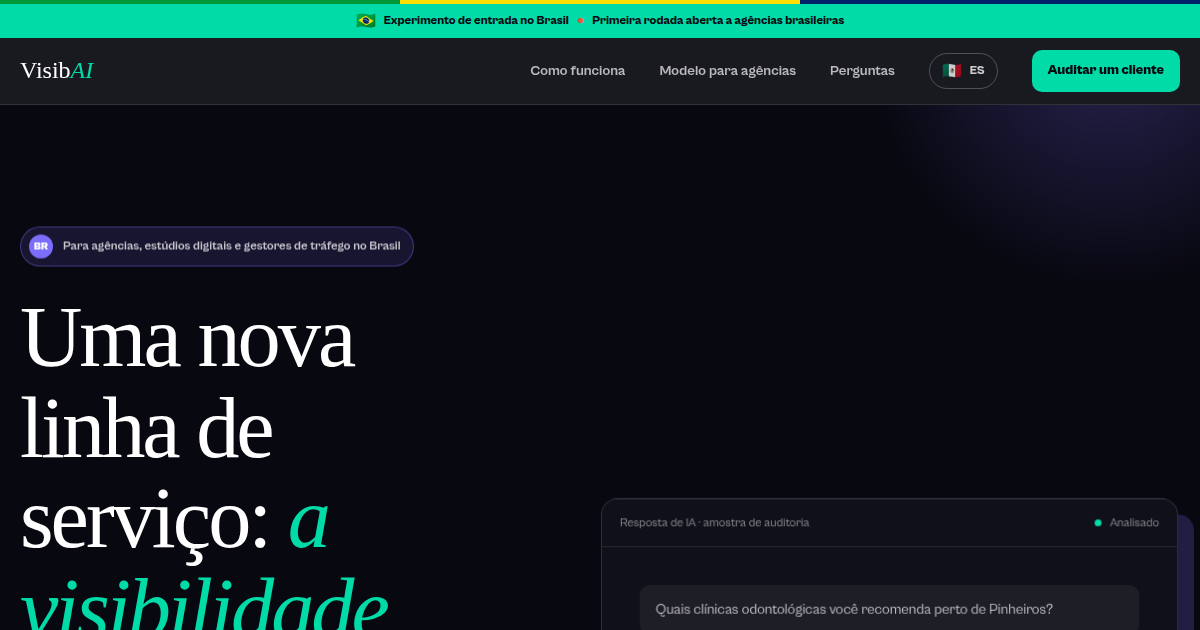 VisibAI landing page created for agencies in Brazil and Mexico