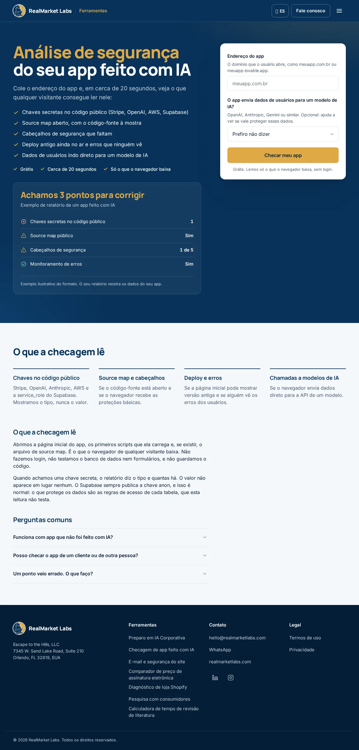 AI-built app check tool page