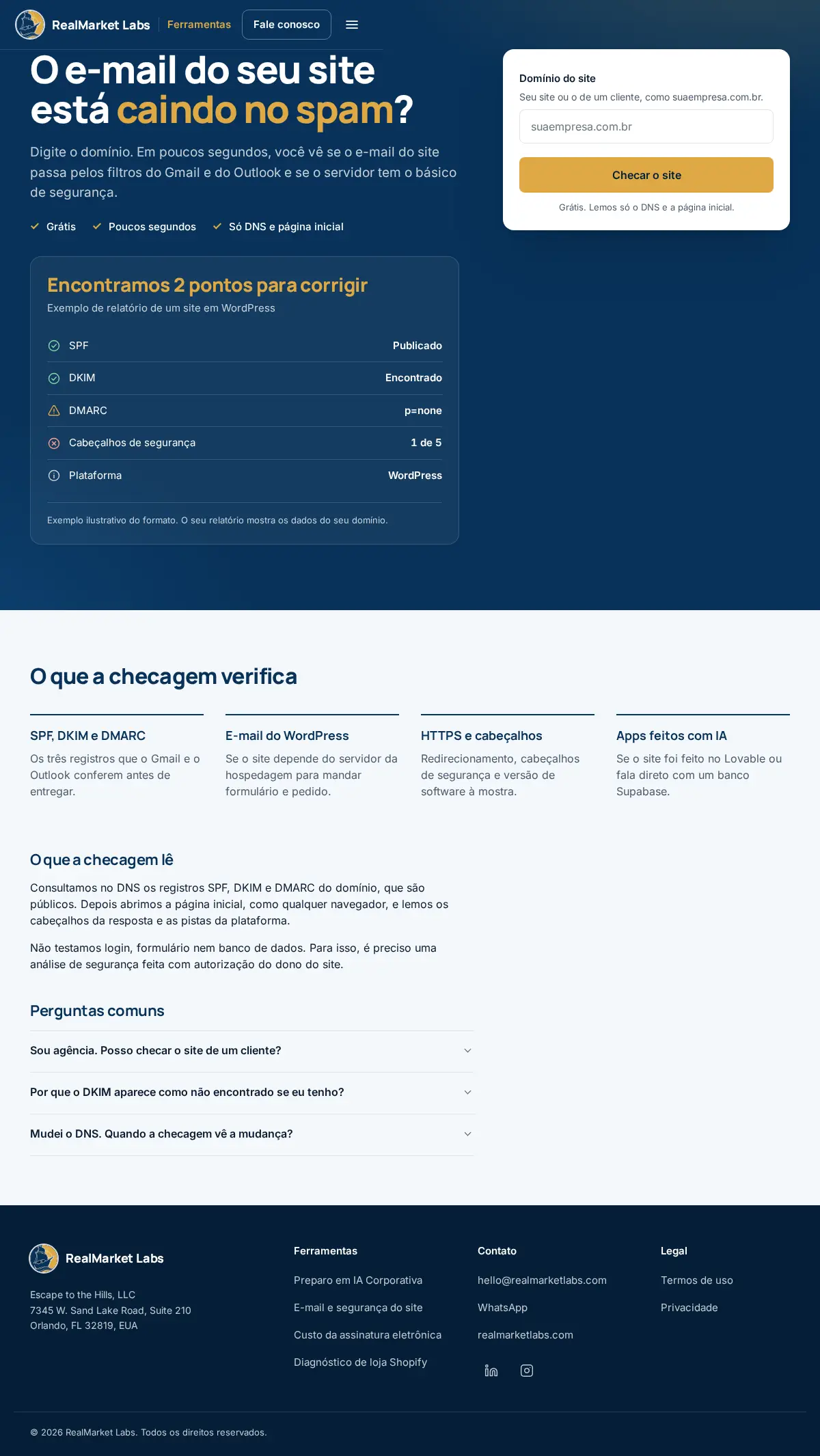 Email and site security check tool page