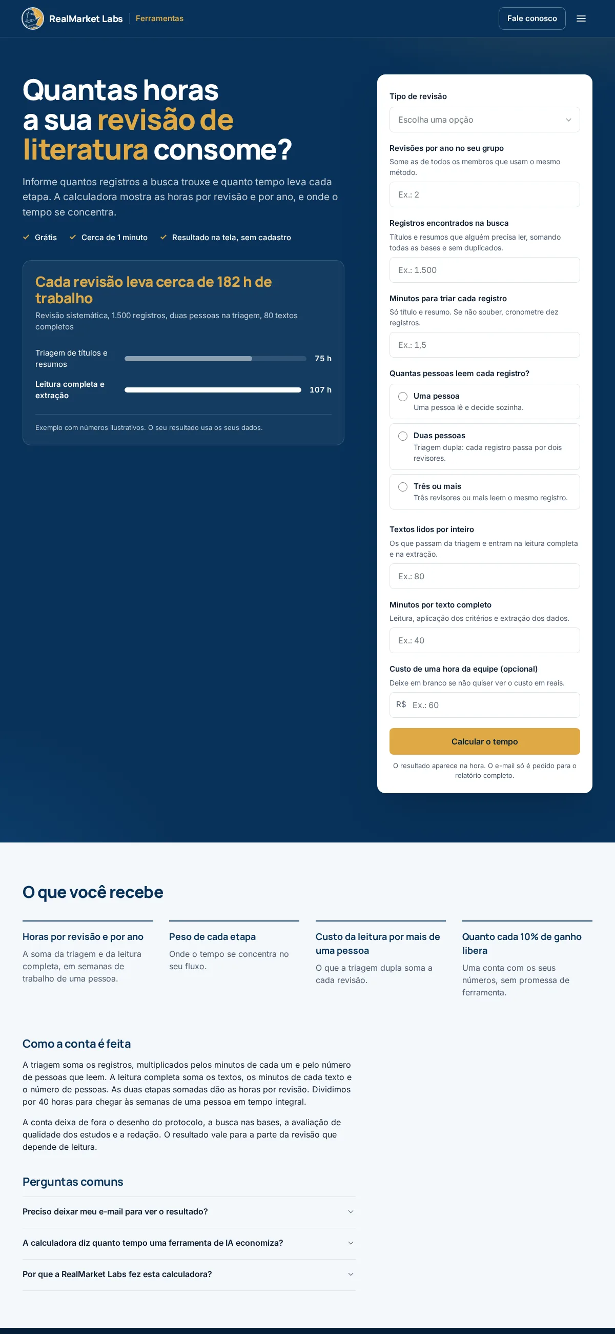 Literature review time calculator tool page
